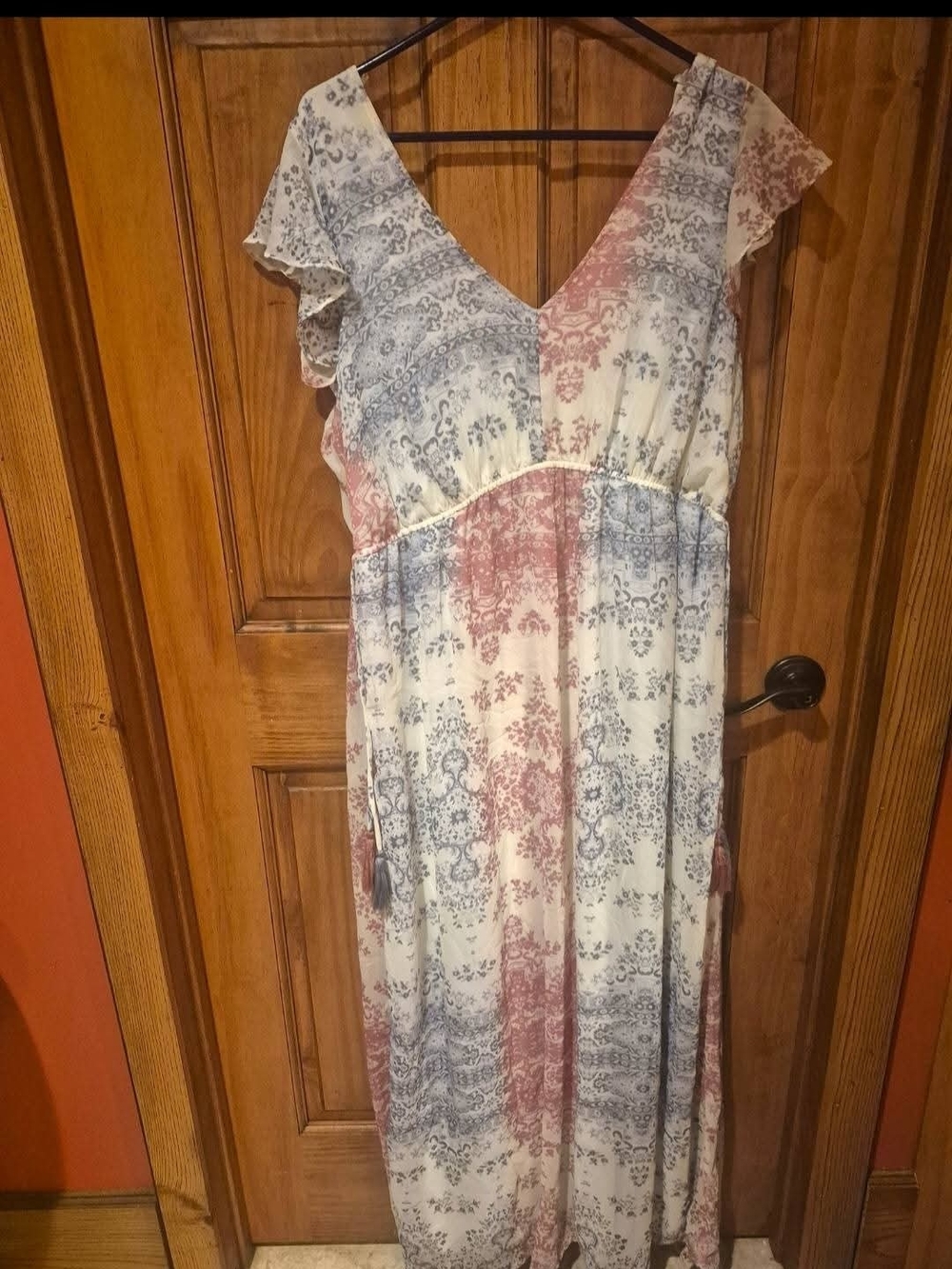 Knox Rose Floral Paisley Maxi Dress in Cream, Blue & Pink
